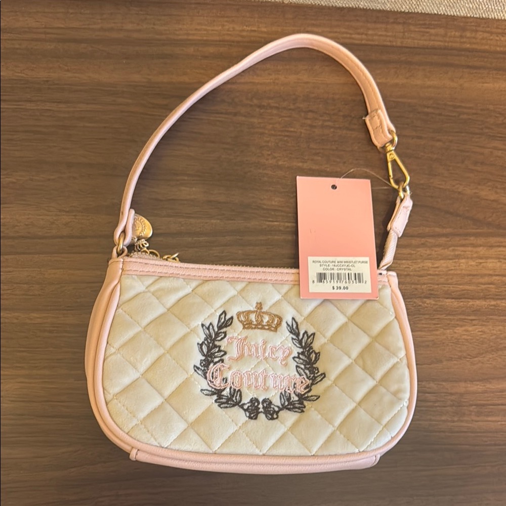 Juicy Couture Pink and Cream "Royal Couture" Quilted Shoulder Bag / Wristlet